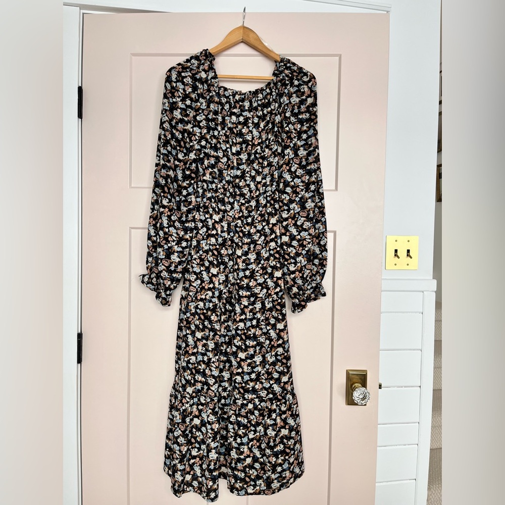 Hayden Black and Cream Floral Long Sleeve Dress